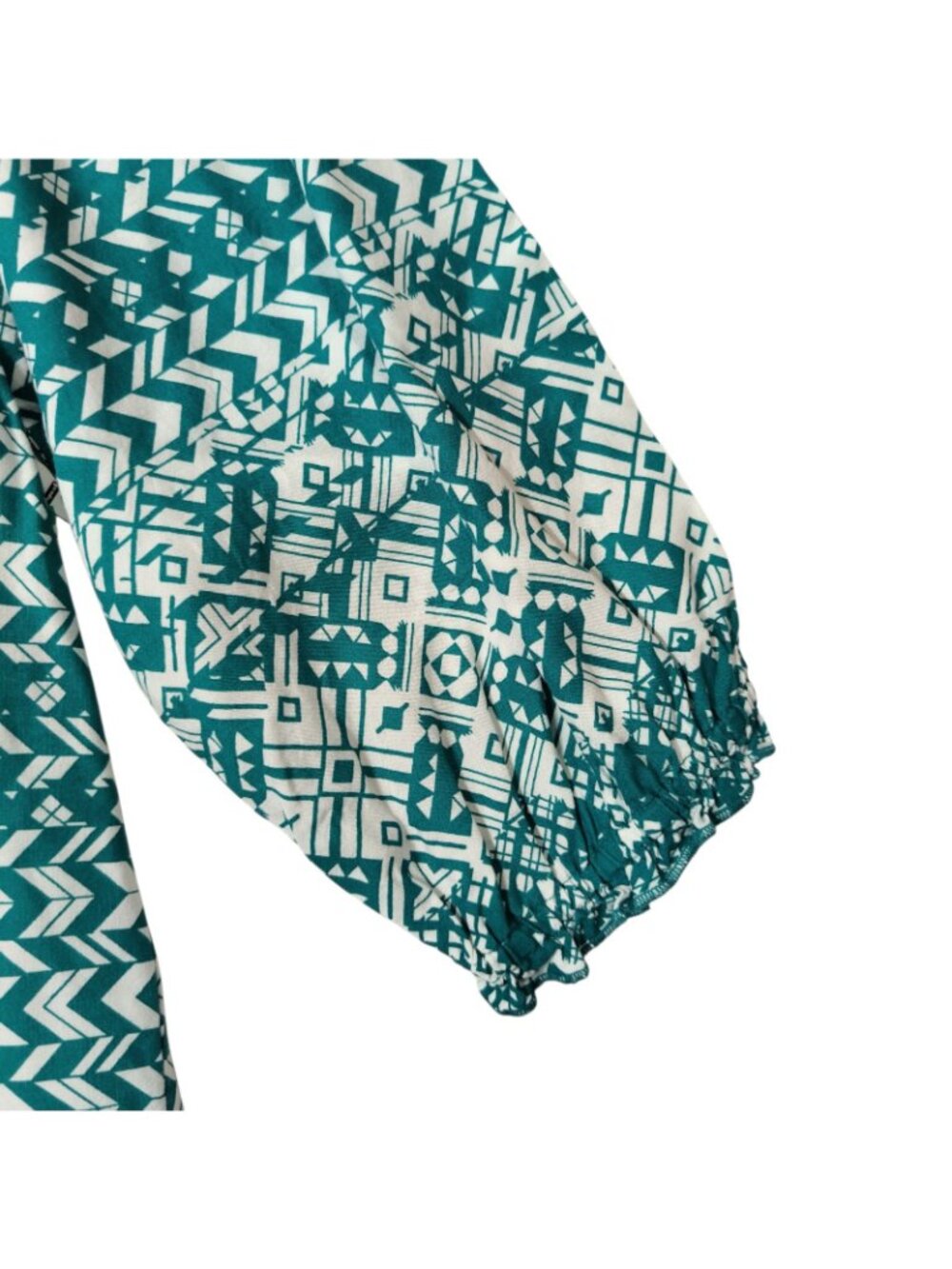 Teal White Tassle Peasant Top 3/4 Sleeve Rayon Tunic Blouse Women's 2X 18-20 - Picture 4 of 7